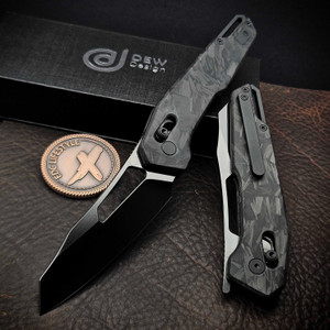 Dew Hara SOUGA Marble Carbon Fiber Crossbar Lock Mirror Polish 3.63" DLC M390 Reverse Tanto