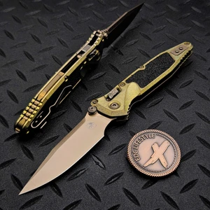MICROTECH SOCOM RAM-LOK BRONZED STONEWASH CLIP POINT ANTIQUE GOLD TEXTURED INLAY TITANIUM W/BRONZE TI ACCENT MARFIONE SELECT 160RL-13MS2