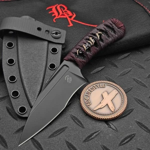 Bastinelli Knives Sin Fixed Blade PVD Red Tsuka Wrap Bronze Snake Menuki S1