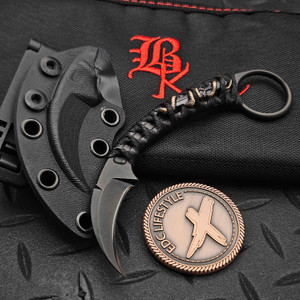 Bastinelli Knives Pika Black PVD Fixed Blade Black Tsuka Wrap w/Bronze Snake Menuki S2