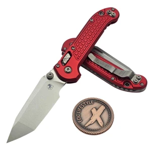 Microtech LUDT Ram-Lok Manual Red Frag Aluminum 3.4" T/E  Stonewash M390MK 1136RL-10FRRD by EDC Lifestyle