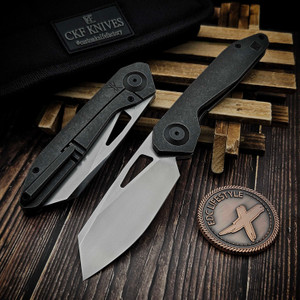 Custom Knife Factory CKF Keanison Basset Blackwash Titanium 3.12" Polished Swedge