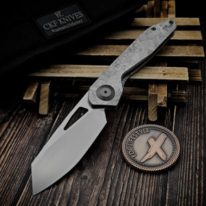 Custom Knife Factory CKF Keanison Basset Silver Crystal Titanium 3.12" Polished Swedge