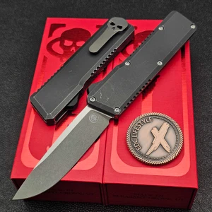 Chaves Knives Black Flat Battleworn Dissident OTF 3.7" D/P Two-Tone Stonewash by EDC Lifestyle