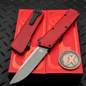 Chaves Knives Red Flat Blasted Dissident OTF 3.7" D/P Two-Tone Stonewash by EDC Lifestyle
