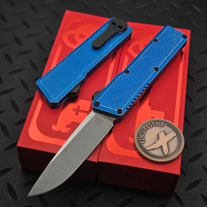 Chaves Knives Blue XH Battleworn Dissident OTF 3.7" D/P Two-Tone Stonewash by EDC Lifestyle