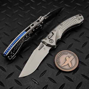 Microtech Amphibian Mini Ram-Lok Frag Titanium 3.25" S/E Stonewash Blue Ti Accent Marfione Select 137MRL-10FRMS2 by EDC Lifestyle