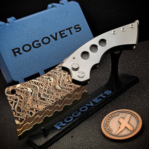 Sergey Rogovets Titanium Button Lock Cleaver Baker Forge Damascus S/N 2031
