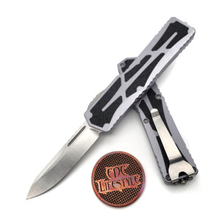 Heretic Knives Single Edge Colossus Stonewash, Gray Handle, Stonewash Clip  & Standard H039-2A-GRAY