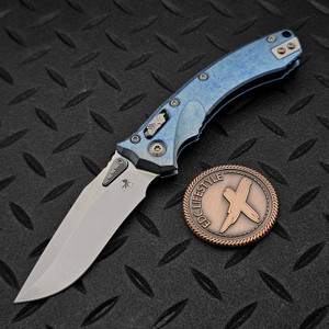 Microtech Amphibian Mini Ram-Lok Ice Blue Slab Side Titanium 3.25" S/E Stonewash Blue Ti Accent Marfione Select 137MRL-10MS6 by EDC Lifestyle