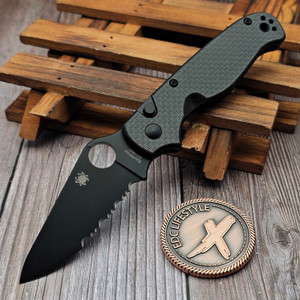 Spyderco ButtonUp Button Lock Carbon Fiber 3.27" Black Oxide Partial Serrated C275CFPSBK by EDC Lifestyle