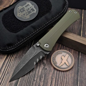 Borka Blades SB Folder Exp Acid Wash Serrated Chisel Grind OD Green G10
