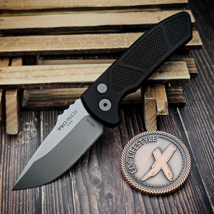 Pro-Tech Knives Short Bladed Rockeye SBR Auto Les George Design Black Machine Texture 2.6" Stonewash LG405 by EDC Lifestyle