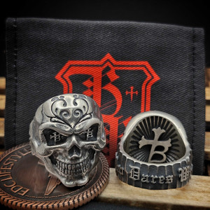 Borka Blades Borka Blades Silver Skull Who Dares Wins Ring Size 9Skull Ring Size 9
