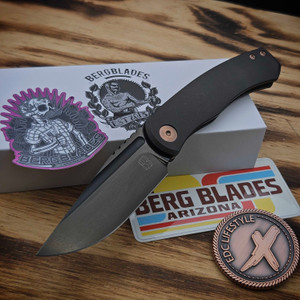 BergBlades Mini Alpha Frame Lock Black Ti DLC W/ Rose Gold HW 3.1" S90V DLC Polished Stonewash by EDC Lifestyle