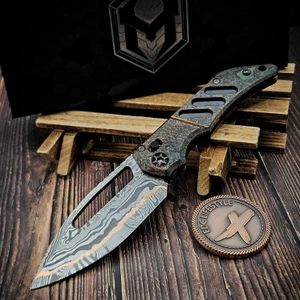 Heretic Custom Koschei S/E Baker Forge Copper Shim Stainless Damascus Chemtina Copper Scales DLC HW Manual Crossbar Lock