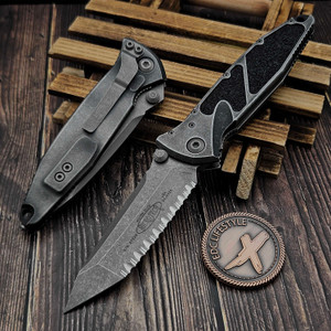 Microtech Socom Elite Manual Weathered Metal 4" T/E Full Serrated Apocalyptic 161-12APWME by EDC Lifestyle