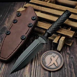 Marfione Custom ADO D/E DLC Double Vapor Blast w/DLC Ti Endcap Brown Leather Sheath by EDC Lifestyle