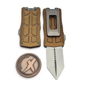 Microtech Exocet II Tan 2.31" Spartan Stonewash OTF Money Clip 1155-10TA