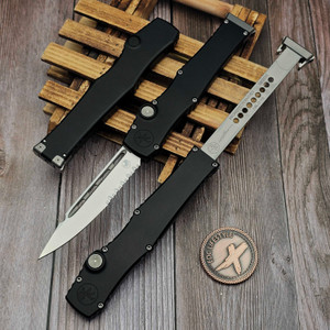 MICROTECH HALO VII BLACK 4.4" CLIP POINT STONEWASH PARTIAL SERRATED MARFIONE SELECT 1350-11MS1 by EDC Lifestyle