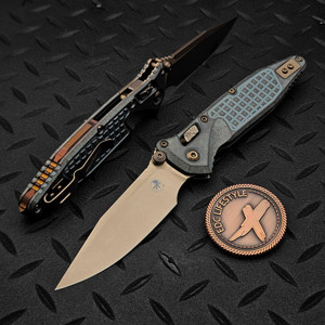 MICROTECH SOCOM RAM-LOK BRONZED STONEWASH CLIP POINT ANTIQUE DENIMUM FRAG TITANIUM W/BRONZE TI ACCENT MARFIONE SELECT 160RL-13FRMS3