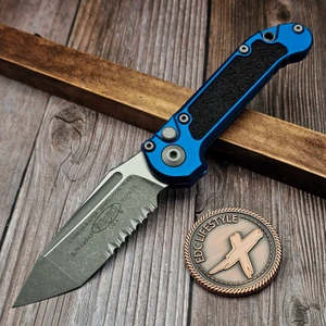 Microtech LUDT Blue T/E Partial Serrated Apocalyptic 1136-11APBL S/N 59048 - Preowned