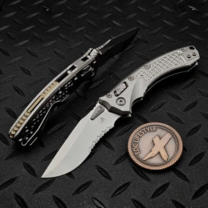 Microtech Amphibian Mini Ram-Lok Frag Titanium 3.25" S/E Stonewash Partial Serrated Bronze Ti Accent Marfione Select 137MRL-11FRMS1 by EDC Lifestyle