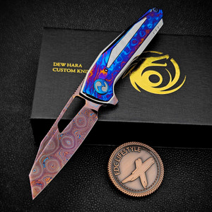 Dew Hara Chronos Blued Pyramid Damascus Timascus Handle w/Mother of Pearl #1 of 1
