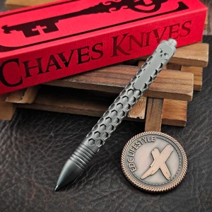 Chaves Knives Titanium Clicker Pen - Hex/Lines