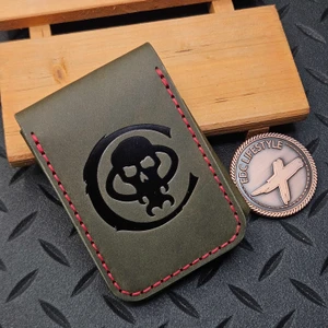 Chaves Knives OD Green Leather Wallet w/Red Stitching