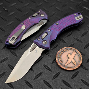 Microtech Amphibian Mini Ram-Lok Galactic Purple Frag Titanium 3.25" S/E Stonewash Blue Ti Accent Marfione Select 137MRL-10FRMS16 by EDC Lifestyle