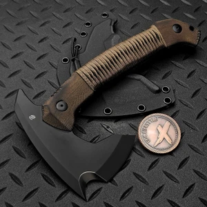 Bastinelli Knives Addiction Axe Brown Micarta Brown Twist Wrap 3" Black PVD M390