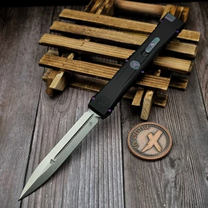 Microtech Marfione Select Nemesis IV 1152-10MS4 4.4" D/E Stonewash Nebula Green Titanium Accents Purple Titanium