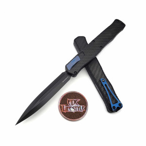 Heretic Cleric II DLC Double Edge Magnacut Carbon Fiber Top w/Blue Ti Accents H020-6A-CF/BLU