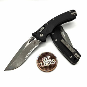 Microtech Amphibian Manual Ram-Lok Black Fluted G-10 3.88" S/E Partial Serrated Apocalyptic 137RL-11APFLGTBK By Edc Lifestyle