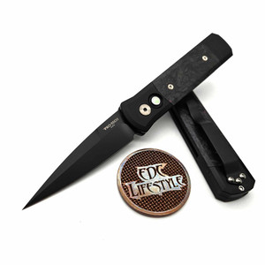 Pro-Tech Knives Godson Automatic Knife Fat Carbon "Dark Matter" Purple Inlays Black Lip Pearl Button DLC Black 3.15" 7FC32