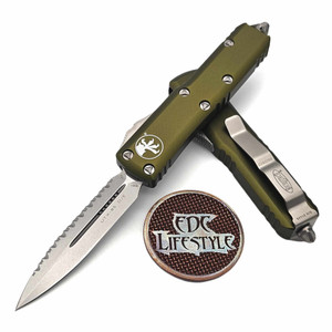 Microtech UTX-85 232-12OD OD Green Stonewash Double Edge Full Serrated