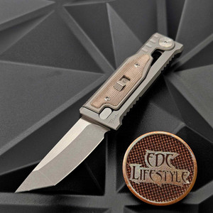 Reate Knives Mini EXO  Gravity Knife  Green Micarta 6AL4V Titanium Bead Blast Handle,  CPM-3V Stonewashed Tanto 2.5" Blade