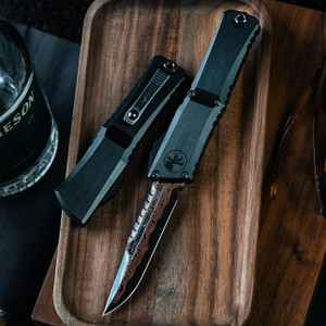 Microtech Combat Troodon Interceptor Gen 3 Baker Forge Raindrop Coppermai Damascus Hefted Black Allow w/DLC HW 1217-16MS1