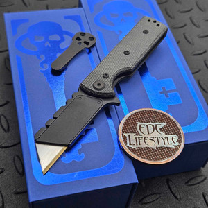 Chaves Knives Blue Label CHUB Flipper Liner Lock Knife Black Micarta 1" Utility Blade Blackout