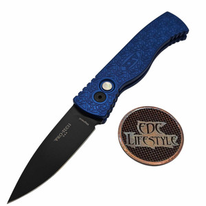Pro-Tech Knives Tactical Response 2 TR-2 Auto Blue Handle Nexus "Since 1999" Texture, DLC Magnacut 3" Blade, Black Lip Pearl Button