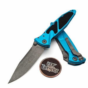 Microtech Socom Elite Manual Turquoise 4" S/E Apocalyptic 160-10APTQ Single Edge on EDC Lifestyle