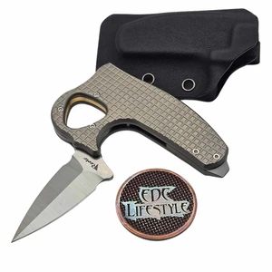 Reate Knives EXO-D Flat Titanium Button Lock Folding Knife w/Safety 2.7" Dagger Elmax Belt Satin Blade