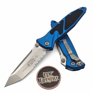 Microtech Socom Elite Manual Blue 4" T/E Partial Serrated Stonewash 161-11BL Tanto on EDC Lifestyle