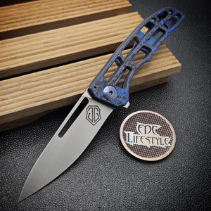 John Gray Slitter V2 Titanium Frame Lock Folder Ported Blue Technocarbon 4.0" Magnacut