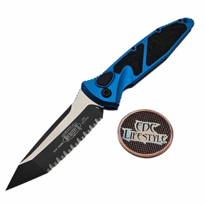 Microtech Socom Elte Auto Blue 4" T/E Full Serrated Black 161A-3BL Tanto on EDC Lifestyle