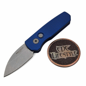 Pro-Tech Knives Runt 5 Auto Knife Textured Blue Handle, 1.95" Stonewash Magnacut Wharncliffe R5305-Blue