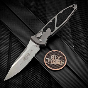 Microtech Socom Elite Auto 160A-11NC Natural Clear Single Edge Partial Serrated Stonewash Standard