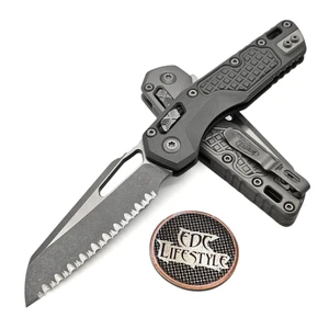 Microtech MSI Ram-Lok Natural Clear Frag Aluminum 3.85" S/E Full Serrated Apocalyptic 210-12APFRNC By Edc Lifestyle