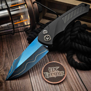Heretic Custom Knives Pariah Auto Blued Baker Forge Elite AuroraMai Aluminum w/Carbon Fiber Inlay - Preowned